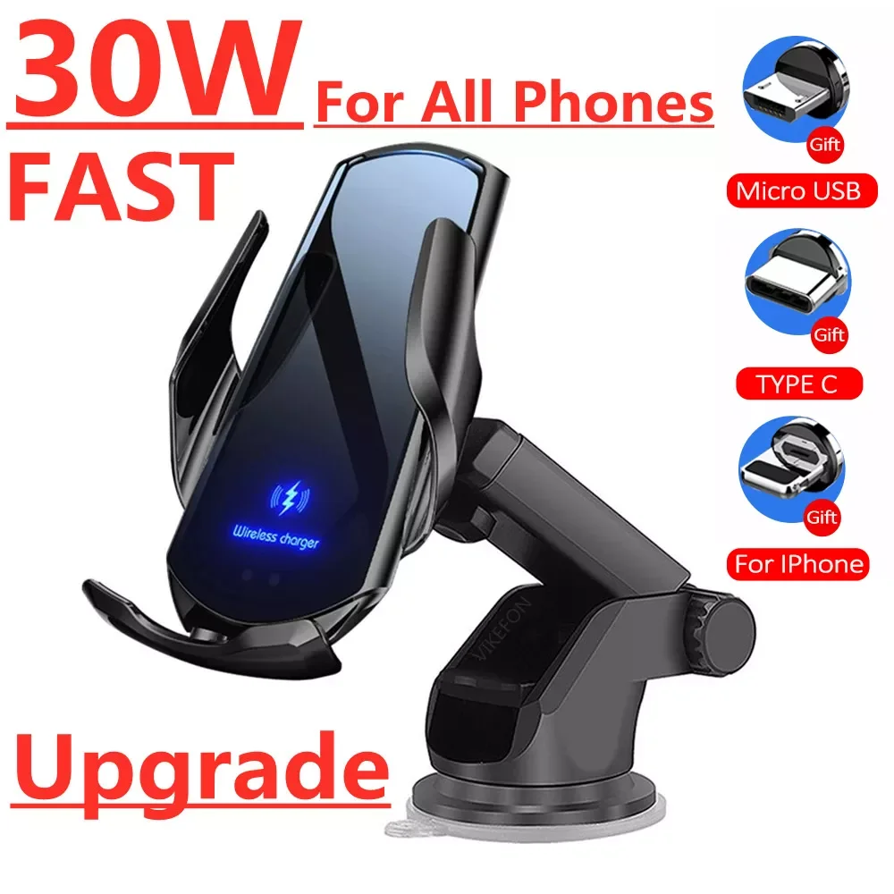 

Automatic Clamping 30W Qi Car Wireless Charger for iPhone 13 12 11 Pro XR X 8 Samsung Xiaomi Magnetic USB Charging Phone Holder