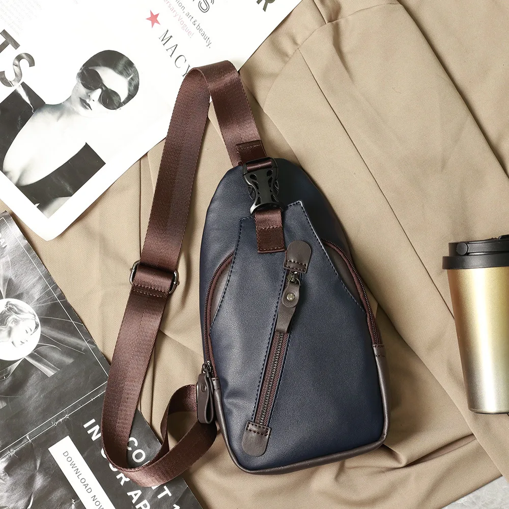 Casual Men's Crossbody Chest Bag Multifunctional Leather Cross Body Bag with Adjustable Shoulder Strap Messenger Bag for Sports