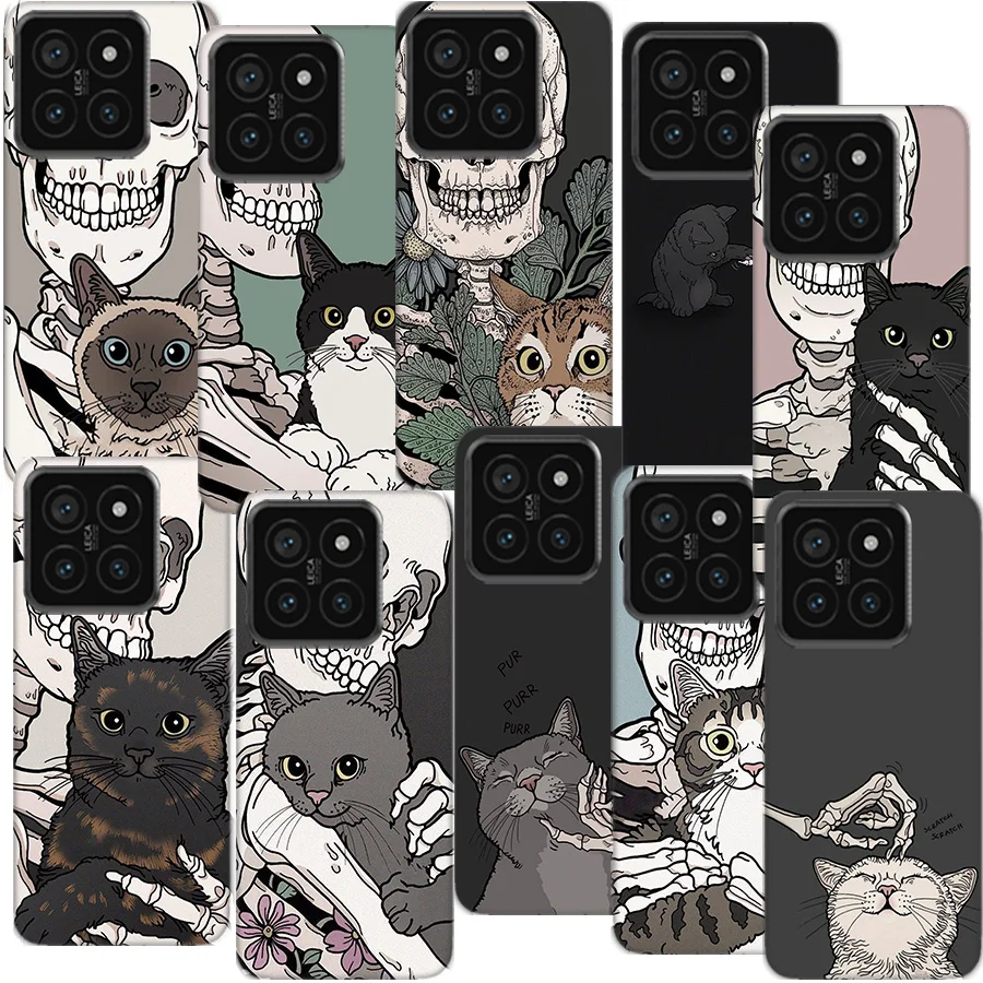 Прозрачный чехол для телефона Skull Cat Skeleton Dog Xiaom Mi 12 12T 11T 10T 9T 13 11 10 9 8 Lite CC9 CC9E Pro 6X 5X A1 A2
