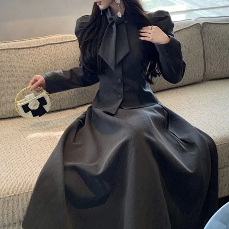 Vintage Elegant High-Waisted Slimming Suit Jacket And Umbrella Skirt Women's 2-Piece Set Spring Autumn 2024 |