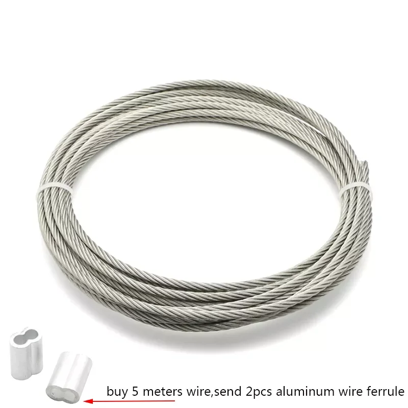 

5 Meter 0.8mm 1mm 1.2mm 1.5mm 2mm Diameter Steel Wire bare Rope lifting Cable line Clothesline Rustproof 304 Stainless Steel 7*7