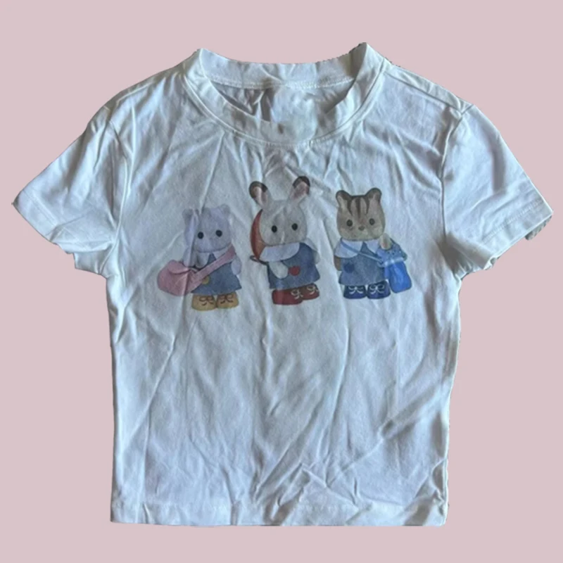 Y2k милый мультяшный узор стиль 1920-х с круглым вырезом приталенная шикарная