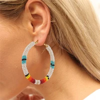 boho miyuki bright beaded hoop earrings for women girl rainbow seed bead bohemian jewelry large rainbow earrings geometric ea861