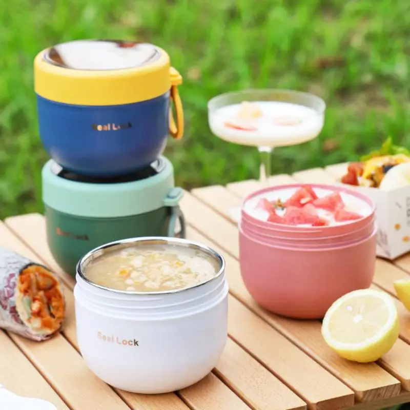 600ml Stainless Steel Soup Cup Breakfast Milk Portable Soup Tank Students Work Fresh-keeping Bowl Oatmeal Cup Microwave Heating