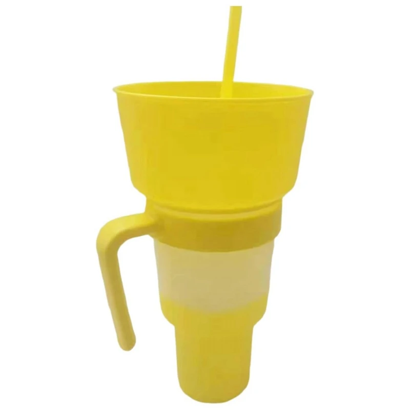 

1 PCS Stadium Tumbler With Snack Bowl, Snack Tumbler Leakproof Snack Cup Reusable Snack And Drink Cup For Adults Kids Yellow