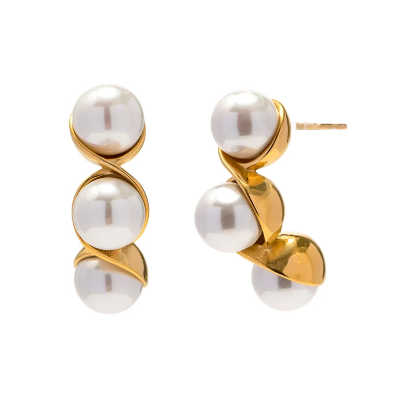

Minar New Trend Simulated Pearl Beaded Twisted Drop Earrings for Women 18K Gold PVD Plated 316L Stainless Steel Earring Brincos