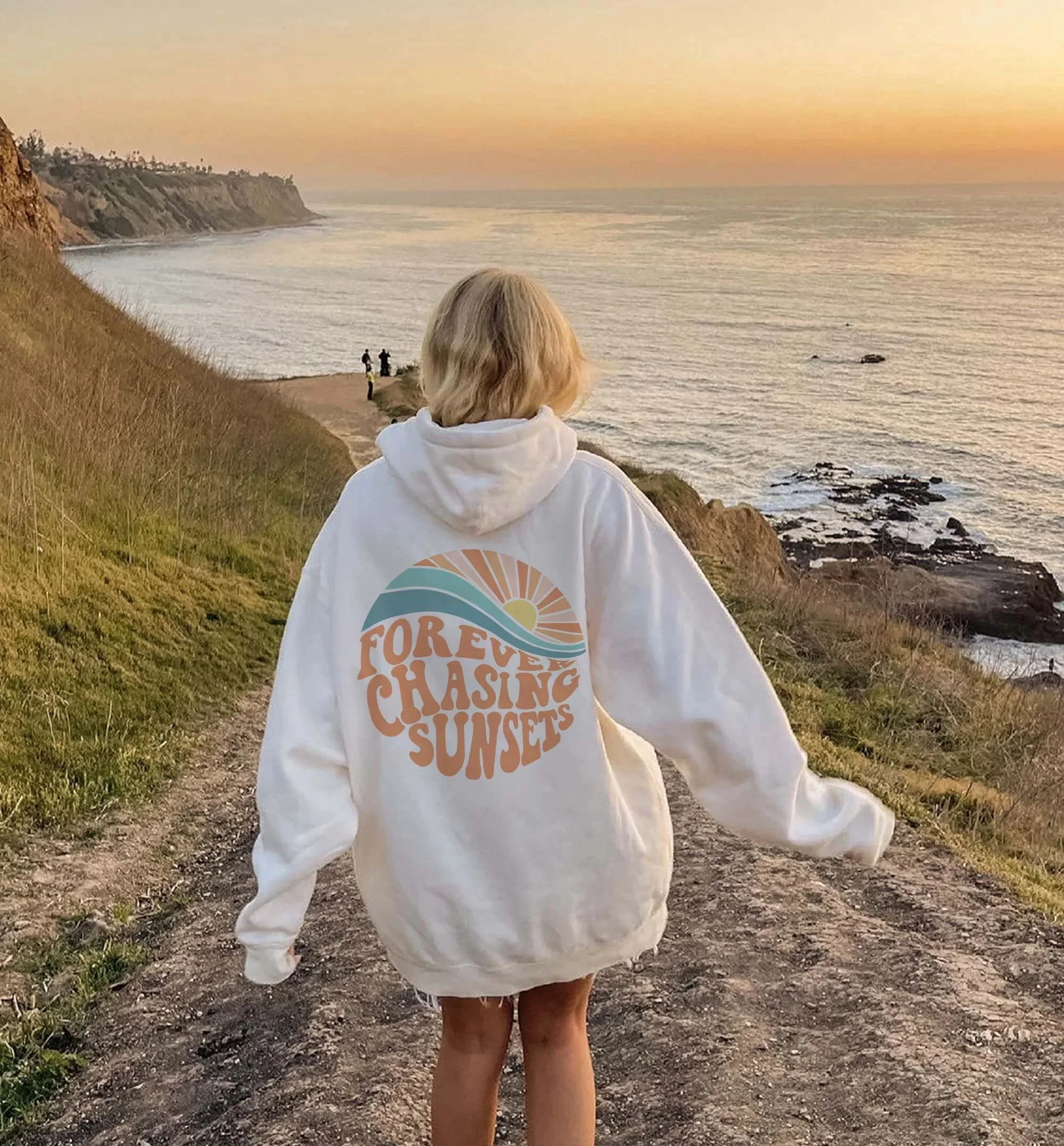 

Colored Forever Chasing Sunsets Sweatshirts Pullovers aesthetic Fashion unisex women pure cotton top jumper Hoodie fit hoodies