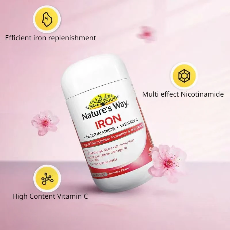 

1 Bottle Australian Adult Immunity Iron Supplement Oral Chewable Tablet Vitamin C Nicotinamide 60 Tablets Improve Skin Condition