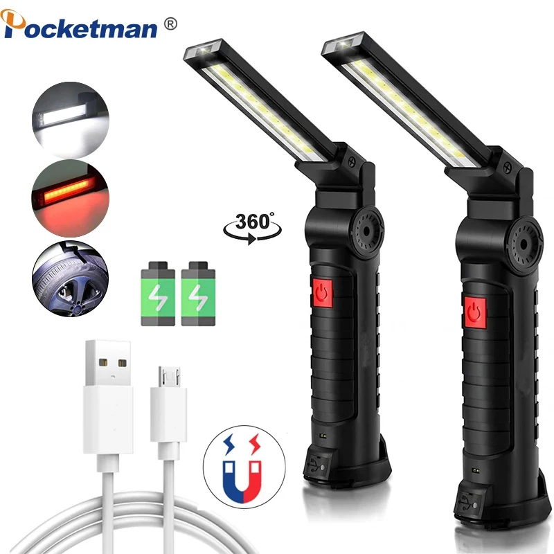 

Мощный перезаряжаемый светодиодный рабочий светильник COB, рабосветильник освещение, s фонарик с 5 режимами светильник, водонепроницаемый фо...