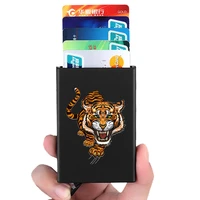 anti theft id credit card holder thin aluminium metal wallets dangerous tiger printing pocket case bank card box