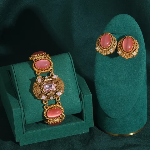 Винтажный стеклянный розовый комплект ювелирных изделий STALAIT