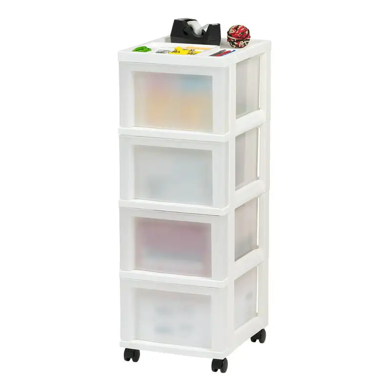 

, 4-Drawer Plastic Storage Cart with Organizer Top & Wheels, Adult, White/
