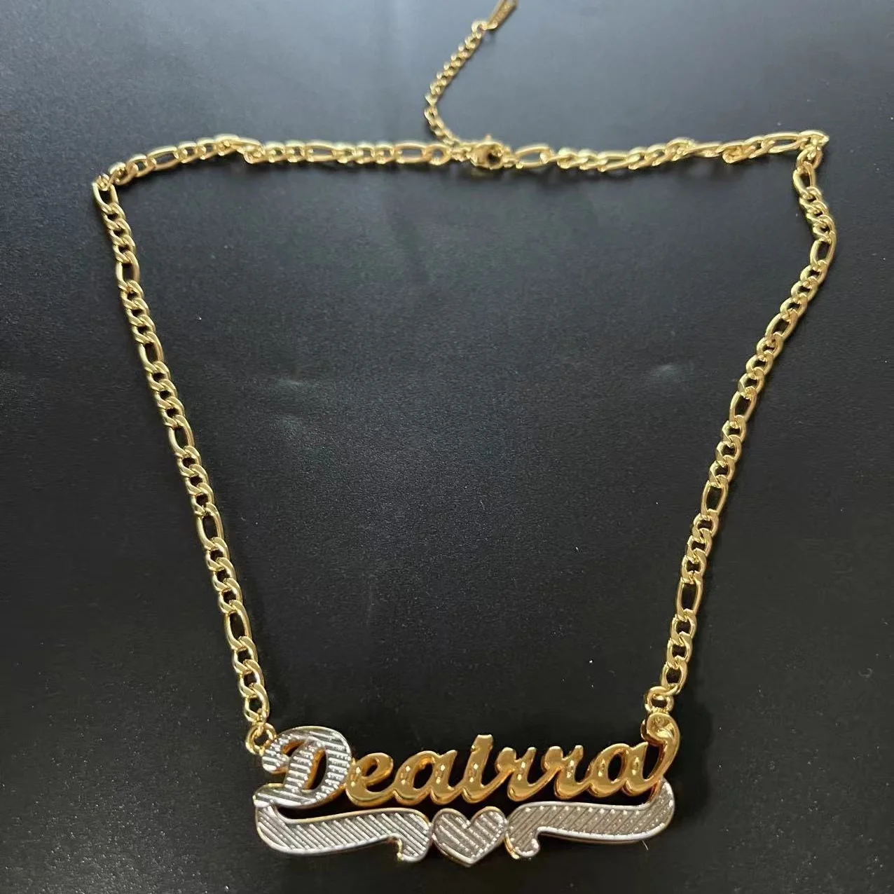 Custom Name Necklace Double Plate Name Chain Two Color Name Necklaces Stainless Steel Cuban Chain Name for Women Birthday's Gift