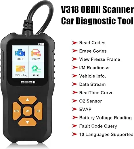 Фото Сканер OBD2 ELM327, полный сканер для проверки автомобиля, чтение и очистка кода, автомобильный прибор для диагностики неисправностей V318 №5