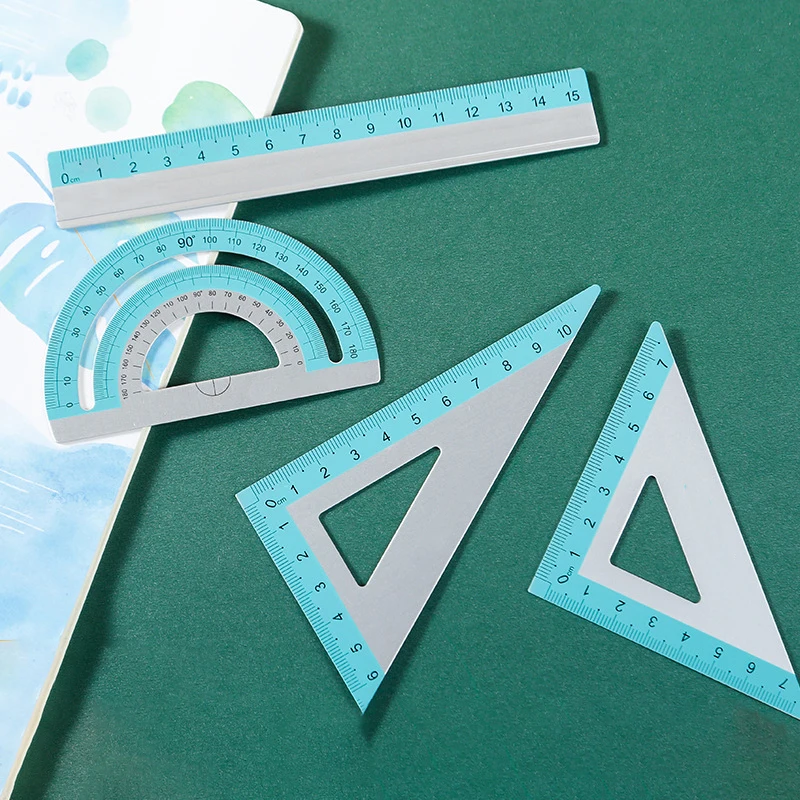 

4PCS/Set Aluminum Alloy Ruler Drawing Measurement Geometry TriangleRuler straightedge Protractor A variety of rulers