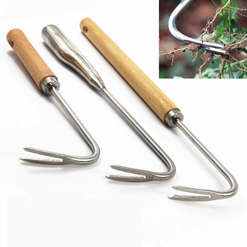 

1Pc Long Wood Handle Stainless Steel Garden Weeder Hand Weeding Removal Cutter Puller Tools Multifunction Transplant Weeder