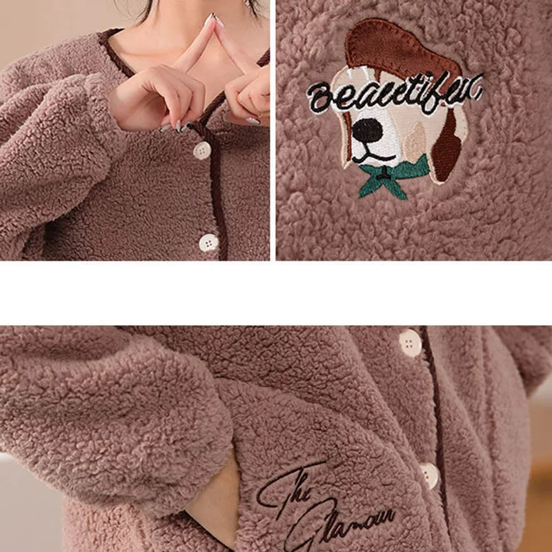 Новинка Женская пижама с мультяшным рисунком утепленный теплый домашний костюм