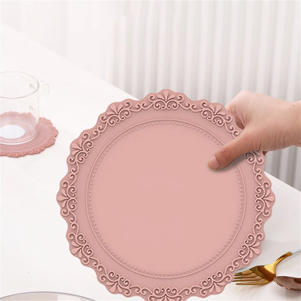 

Washable Cup Mat Silicone Round Placemat Heat Resistant Wear Oil Resistant Non-Slip Dinner Table Decoration Coasters