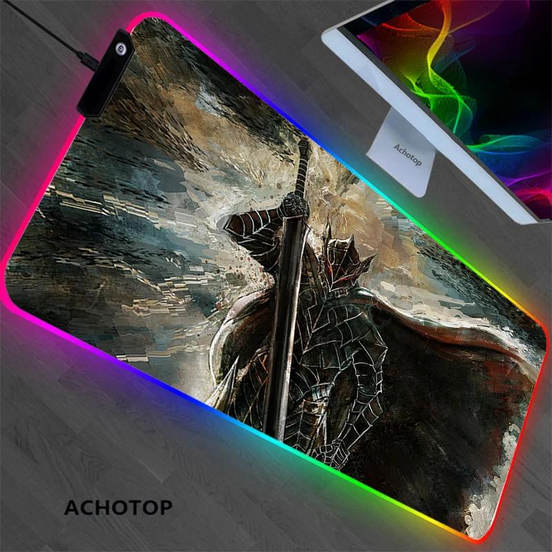 800x300 RGB Berserk sword Mouse Pad LED Anime Desk Mat Gamer PC mouse rug Computer XL Keyboard Carpet Gaming Accessorie mousepad