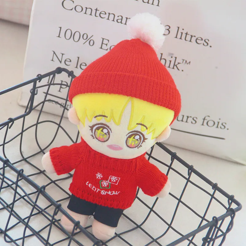 

20cm Doll Plush Doll's Clothes Lovely Knitted sweater hat suit Stuffed Toys Dolls Accessories for Korea Kpop EXO Idol Dolls