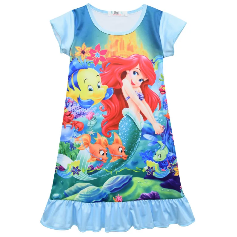 

Disney Girls dresses baby mermaids children's silk short-sleeved pajamas nightdresses home clothing robes sleepwear
