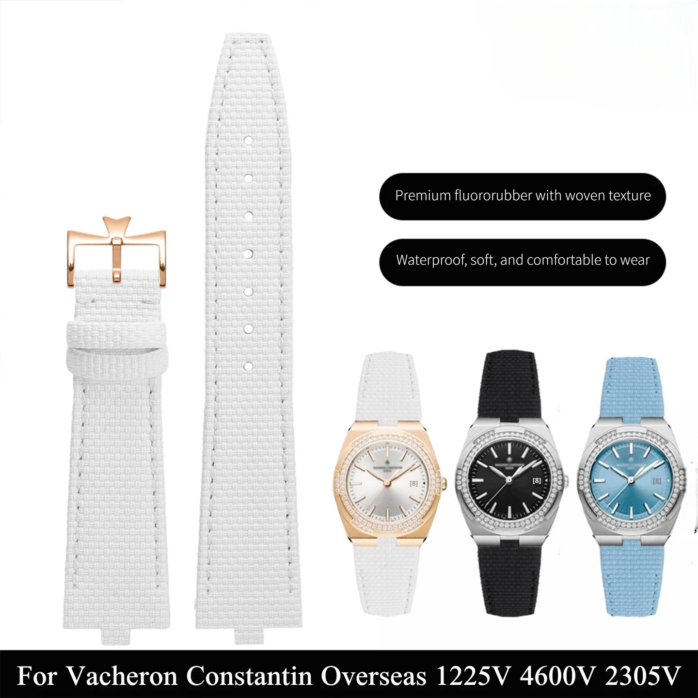 Фото Ремешок для женских часов Vacheron Constantin Overseas 1225V 4600V 2305V, новый стиль, FKM+натуральная кожа, быстросъемный ремешок для часов. №3