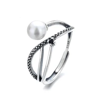 925 sterling silver womens rings vintage multilayer cross hoop pearl black zirconia large adjustable couple rings gift jewelry