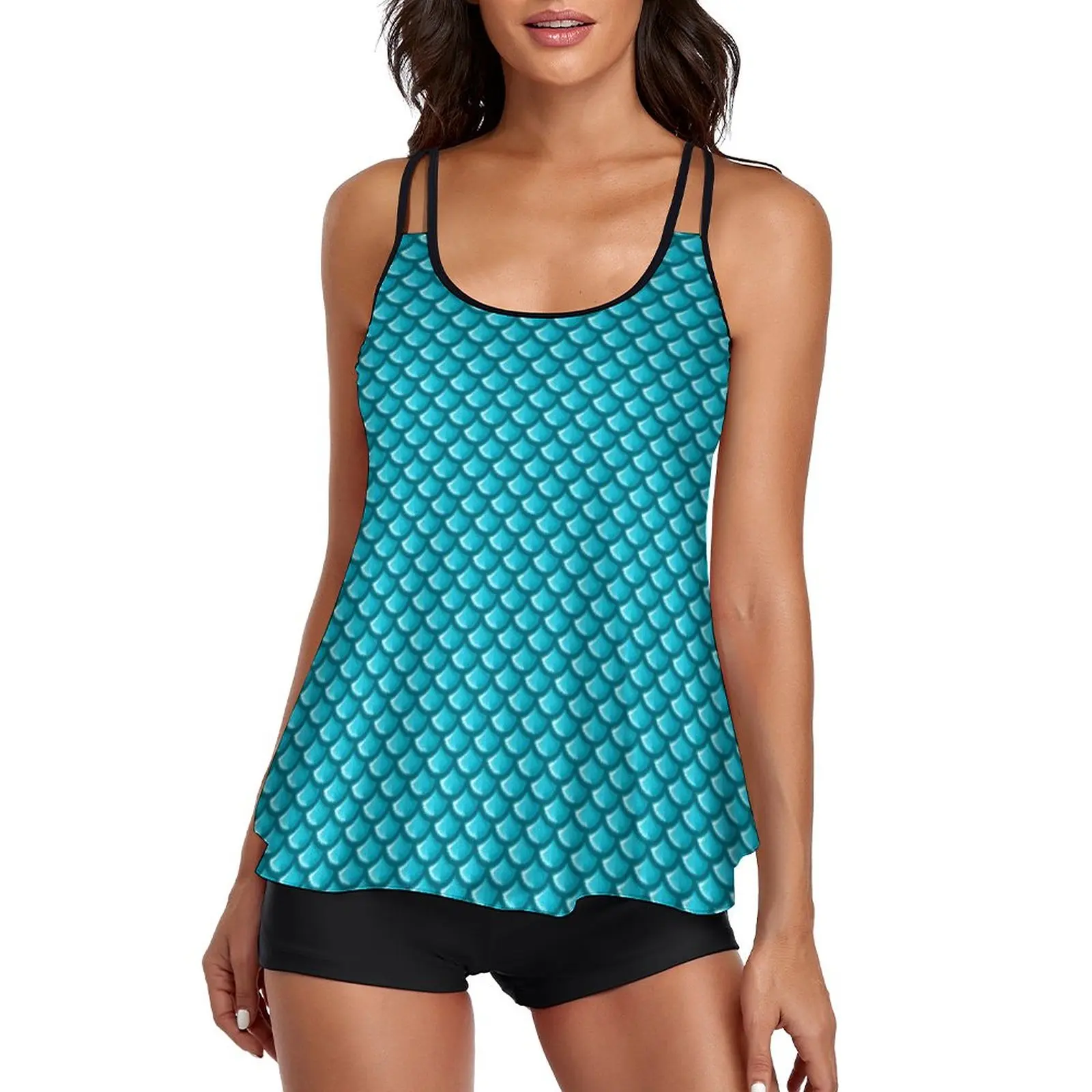 

Синяя Русалка, весы, танкини, купальник с животным принтом, купальник для фитнеса, модный купальный костюм из двух предметов, индивидуальная...