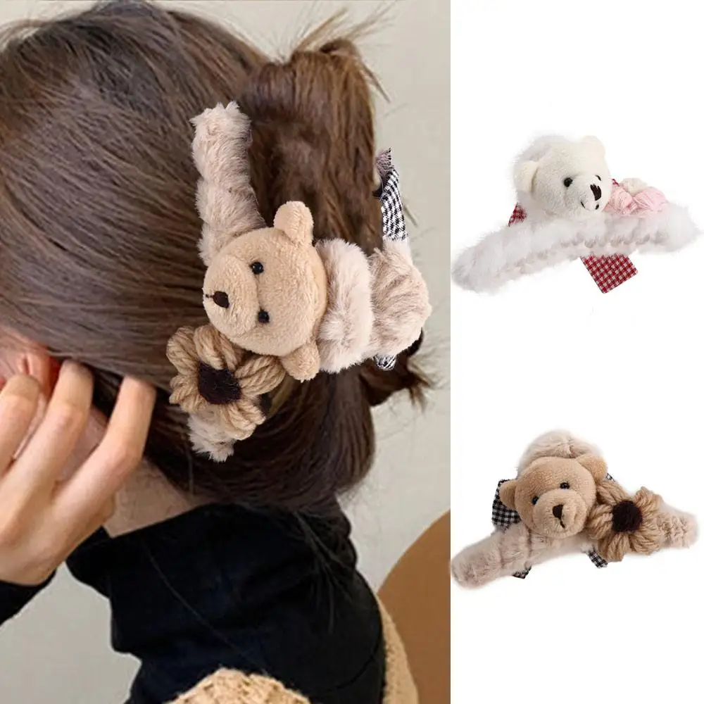 Shark Clip Large Plush Flower Bow Headwear Korean Style Crab Clips Women Hair Accessories Bear Claws