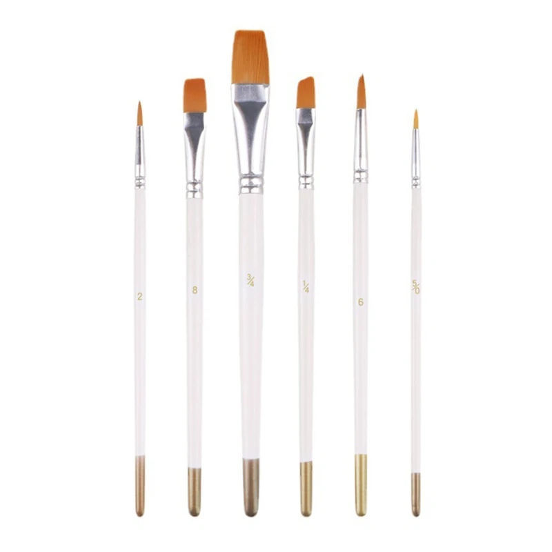 

F3MA 6x Paint Brushes Set Artist Paintbrushes White Color Shell for Acrylic Painting Oil Watercolor Canvas Boards Rock Body