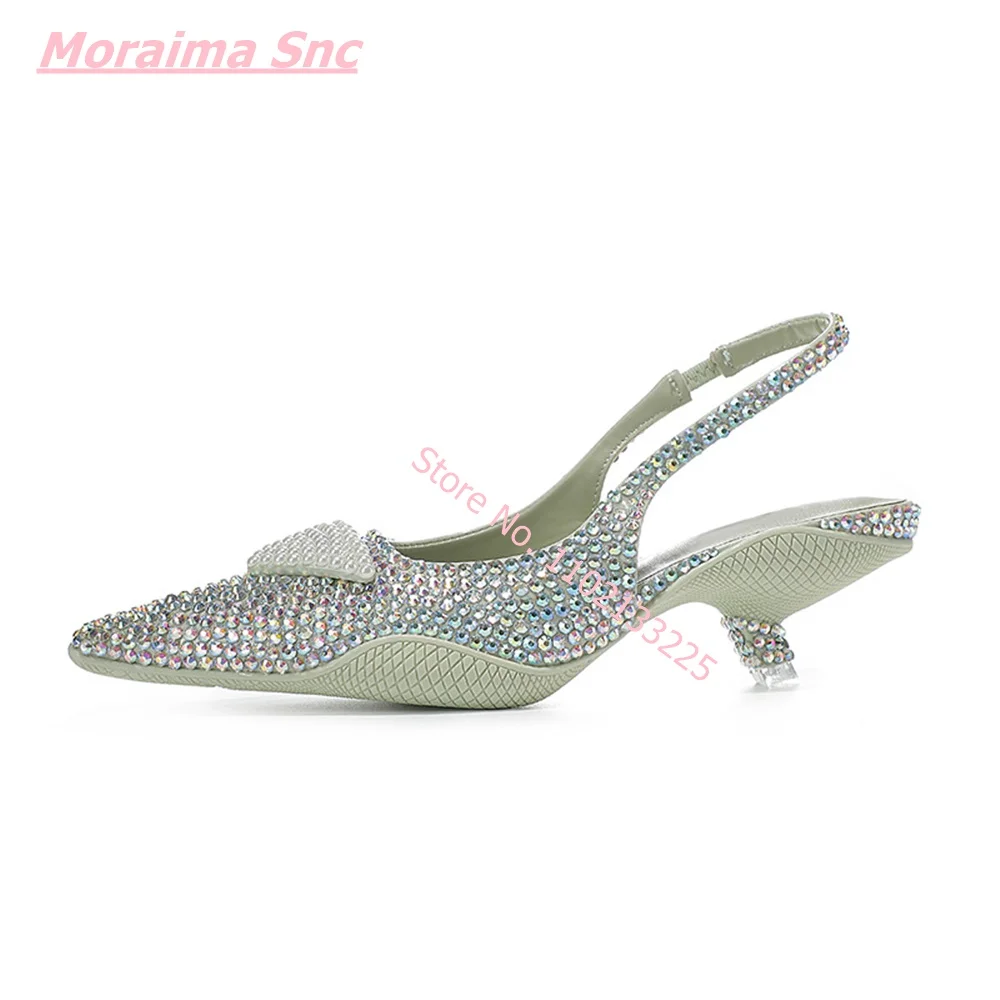 2022 Autumn New Women Pumps Pointed Toe Thin Low Heel Free Shipping Crystal Back Straps Luxury Design Stiletto Wedding Shoes