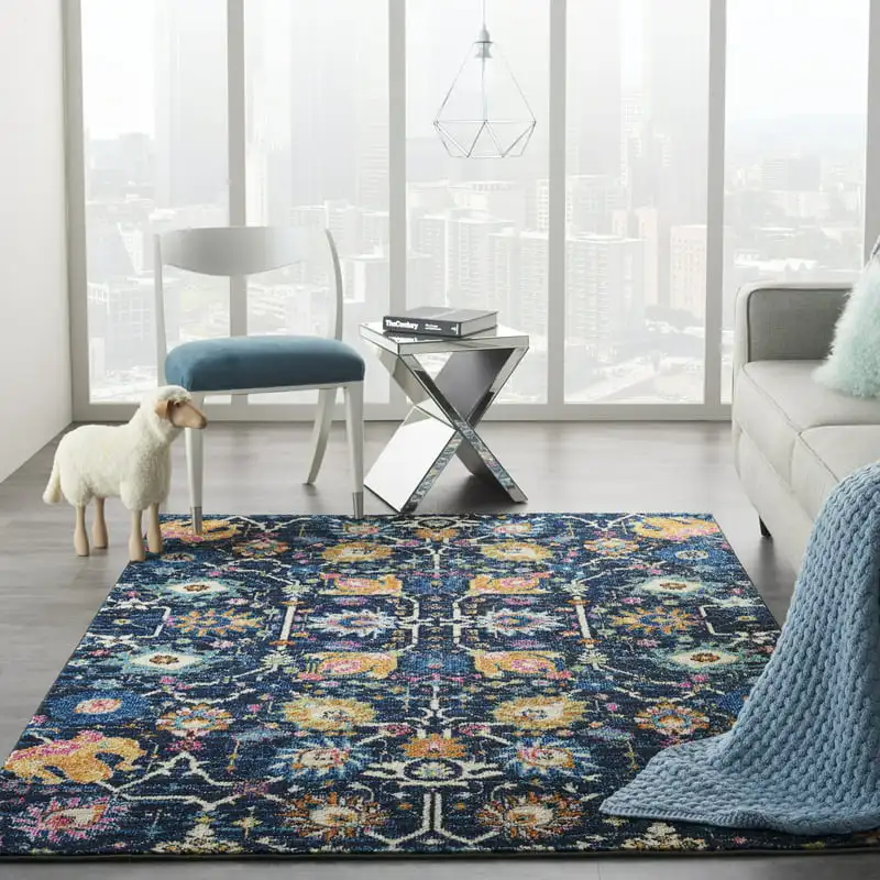 

Stylish Navy Floral 5'3"x7'3" Area Rug (5x7) for Home Decoration and Comfort, Perfect for Any Room in Your Home.