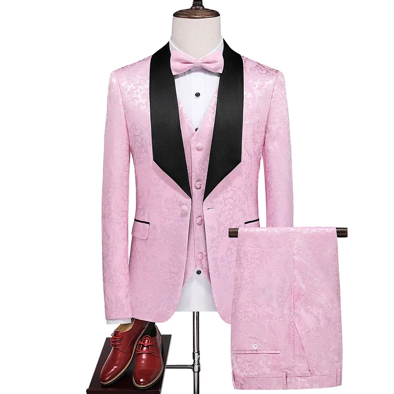 

New Men's (Suit + Vest + Trousers) Fashion European and American British dress solid colour boutique high-end three pieces set