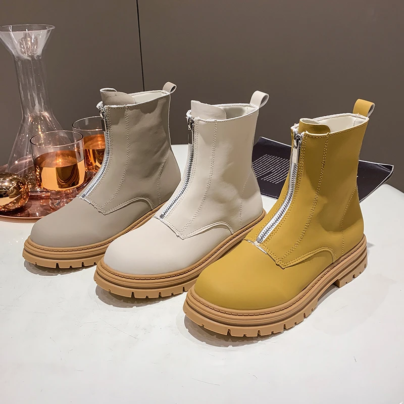 

Genuine Leather 2022 Autumn Women's Boots Round Toe Platform Shoes Ankle Boots for Women Boots Women Shoes for Women Shoes