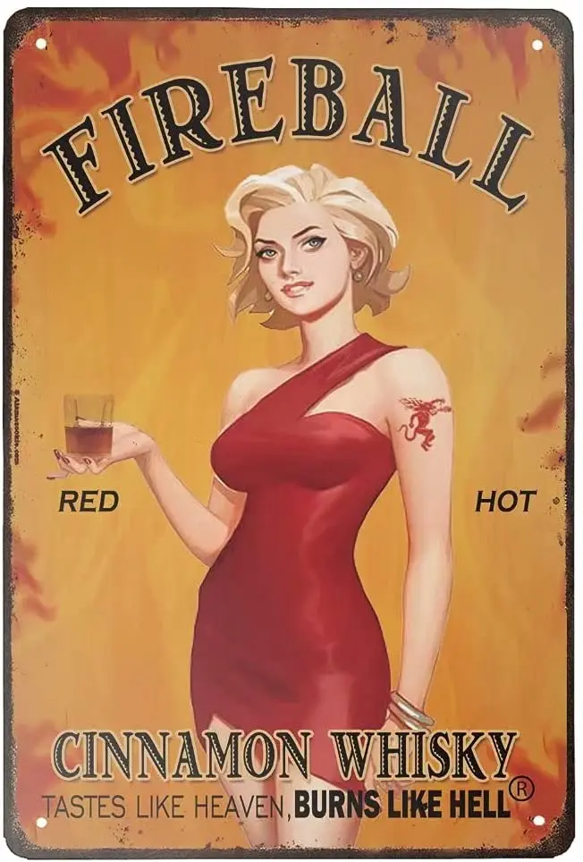

Mvgges Funny Novelty Tin Sign Fireball Sign Rustic Retro Wall Sign Home Kitchen Bar Room Garage Vintage Retro Poster Plaque