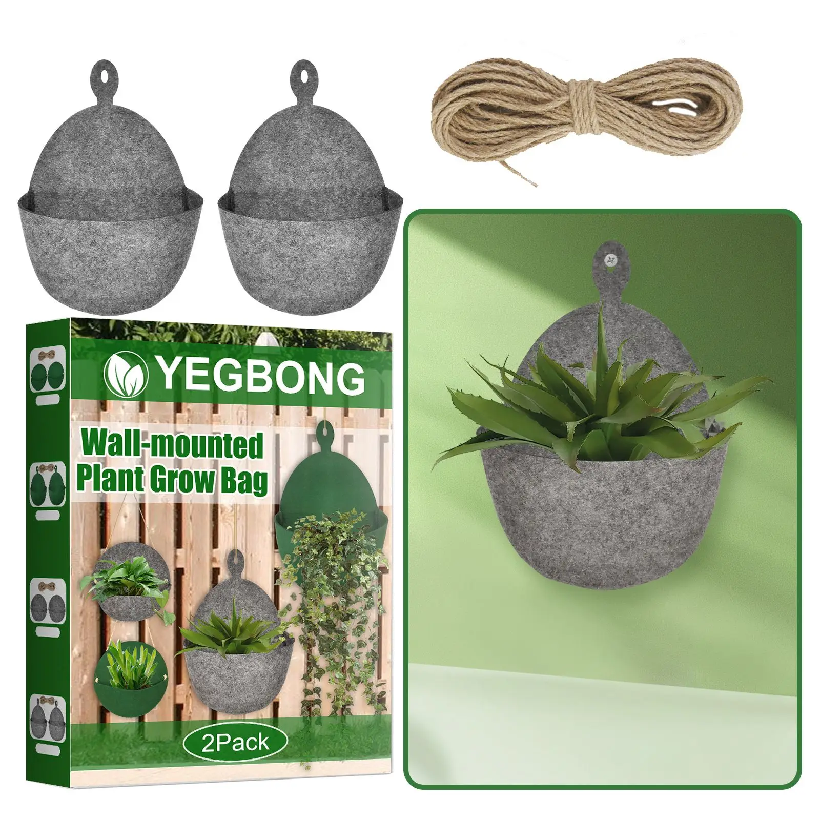 

2x Wall-Mounted Plant Grow Bags Flowers Pot Garden Hanging Planter Growing Bag