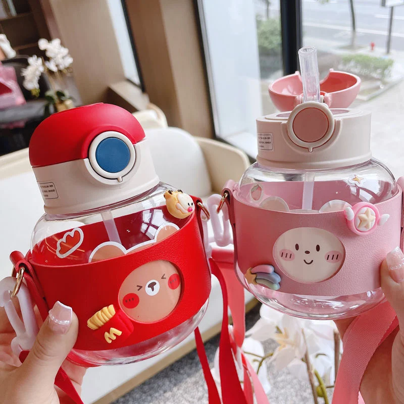 

Бутылка для воды большой емкости с 3D наклейкой, милая картонная бутылка для питья с соломенными ремешками, милый шейкер для молока, чашки дл...