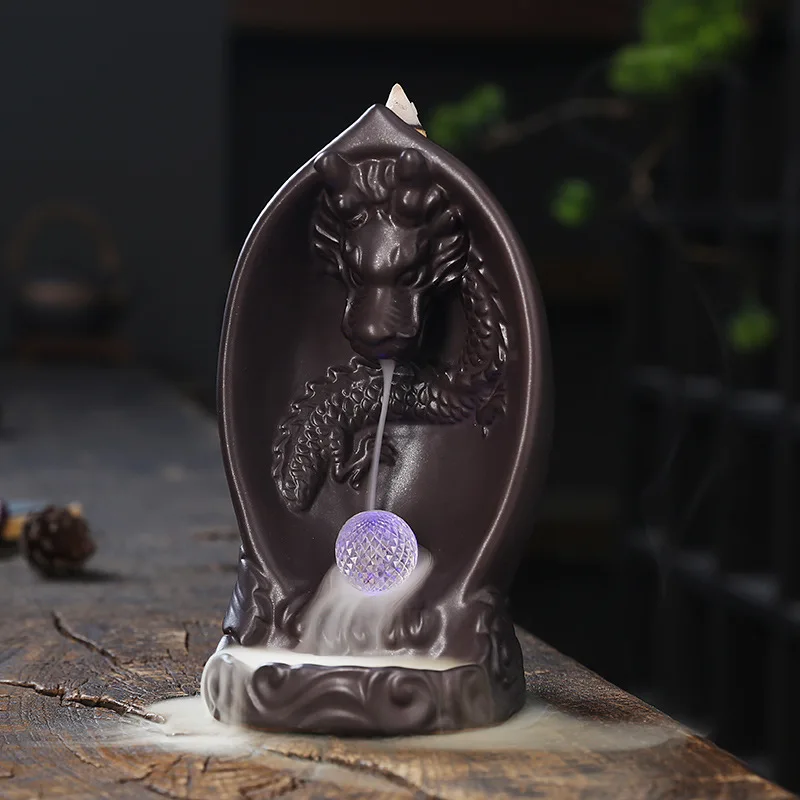 

New Product Creative Reverse Flow Incense Burner Dragon Breath Seven Color Chinese Dragon LED Lamp Home Furnishing Accessories