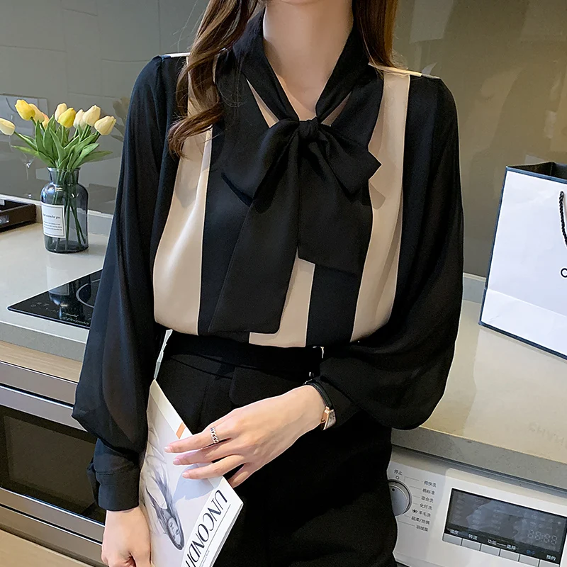 

Шифоновая женская блузка свободного покроя с V-образным вырезом, модный летний топ с длинным рукавом для девушек, повседневная женская одеж...