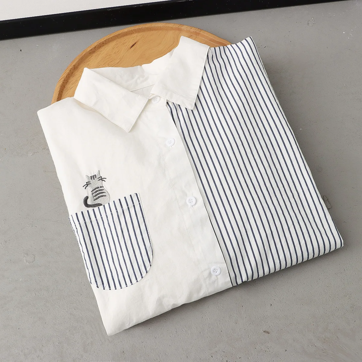 Новинка Осенние хлопковые рубашки с вышивкой женские топы в полоску отложным