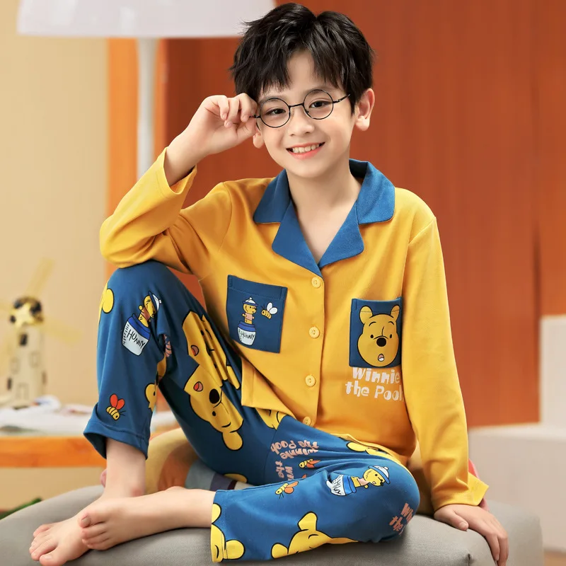 

Детская Хлопковая пижама, домашняя одежда, костюм на осень и зиму, кардиган с длинными рукавами для мальчиков и девочек с мультипликационны...