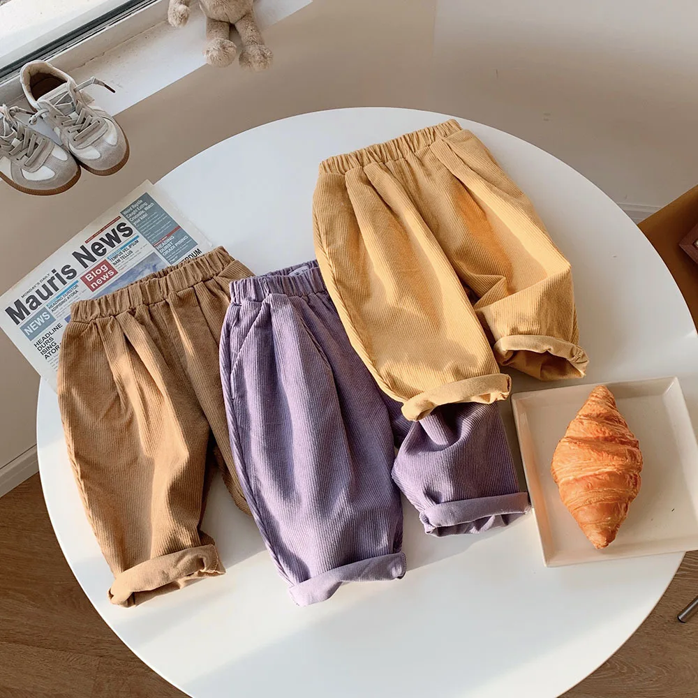 

Kid Girl Boy Casual Harem Trousers Autumn Winter Baby Korean Corduroy Loose Wide-leg Pants Children Straight Pants Outer Clothes