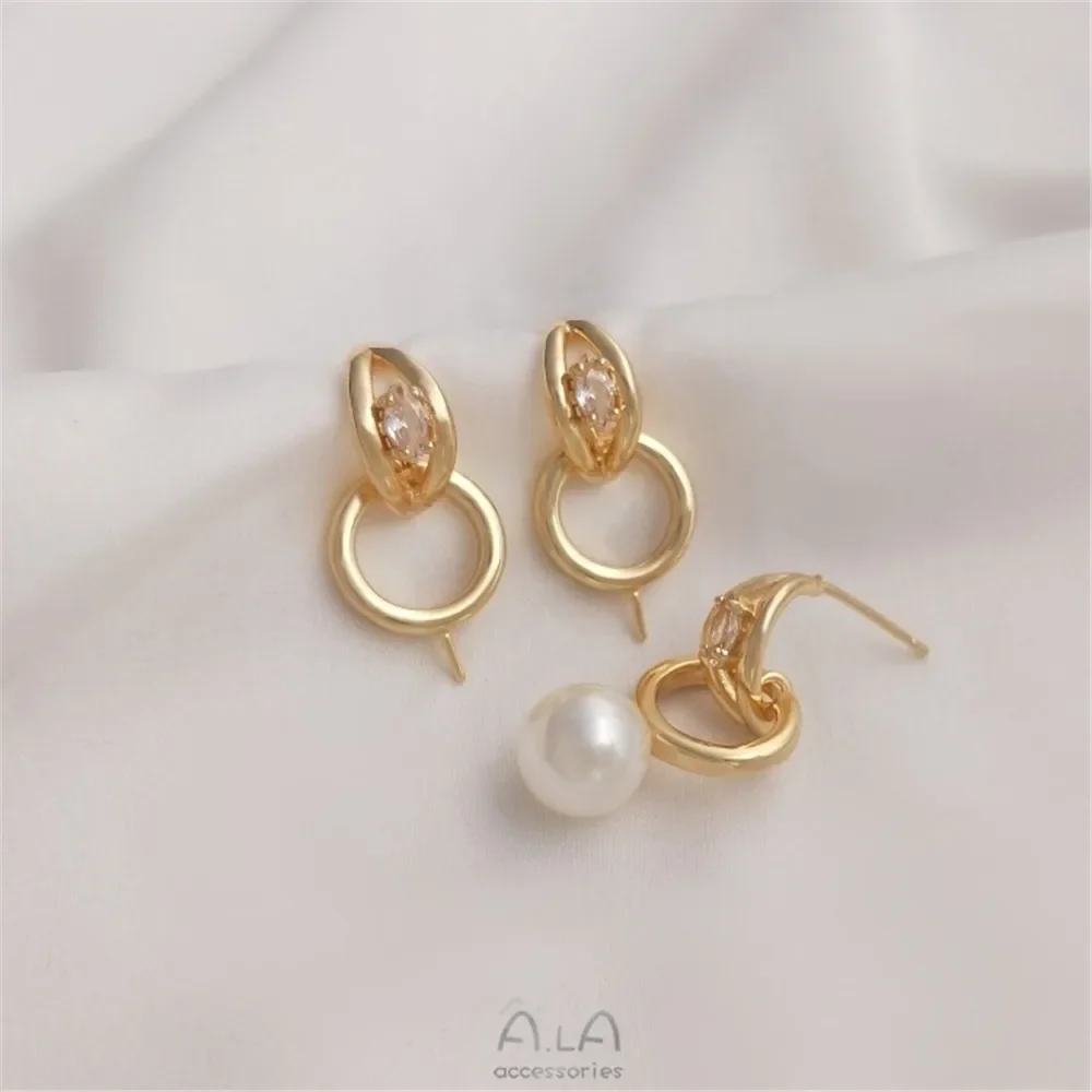 14-каратное золото инкрустированный цирконием C-образной формы подвесной обруч в