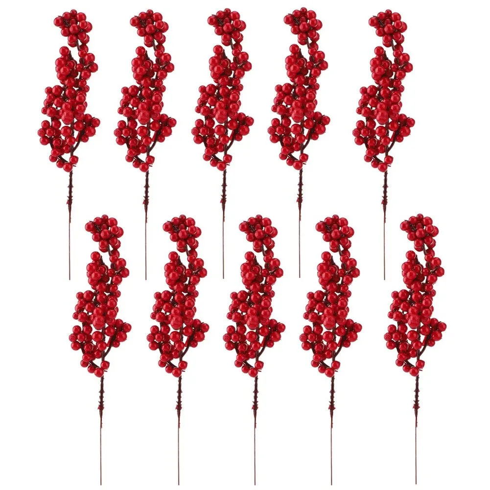 

10 PCS Faux Flower Simulation Berries Bouquet Artificial Adornment DIY Craft Pine Branch Cone Berry Holly Xmas Tree Decor