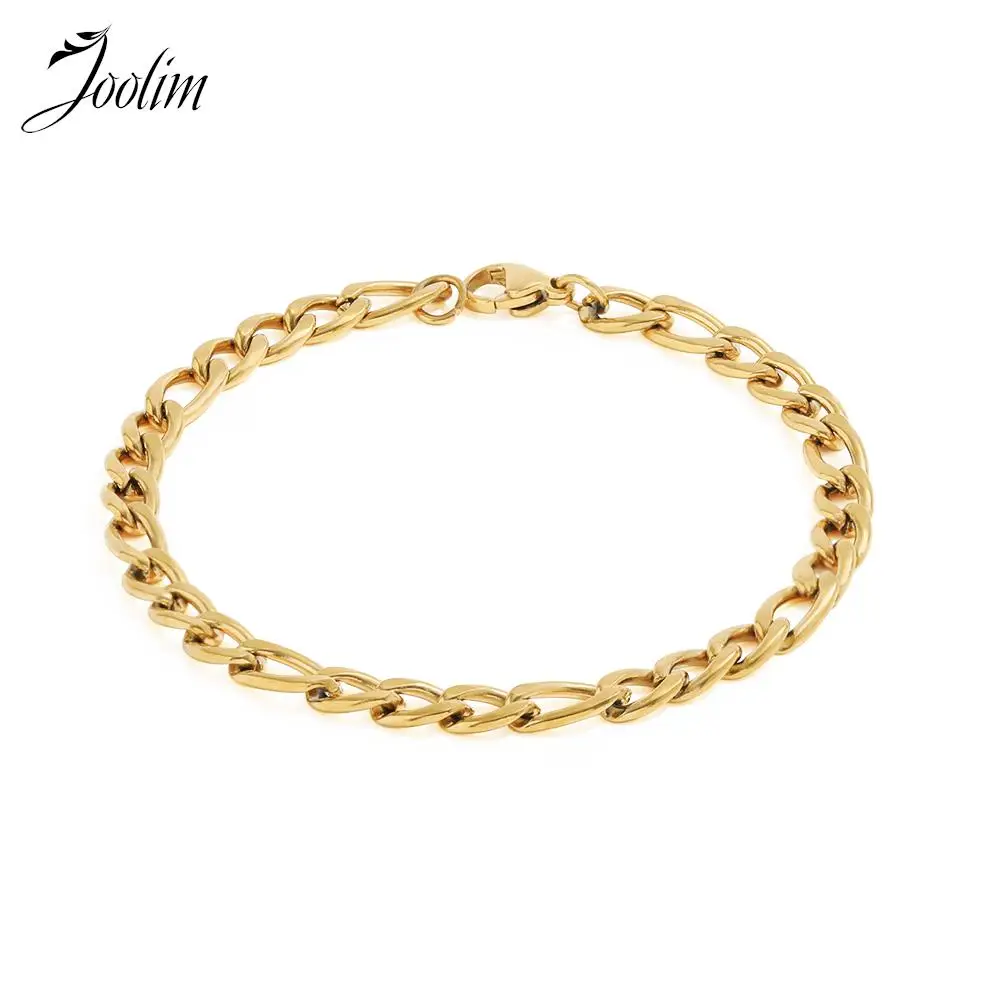 

Joolim Jewelry 18K PVD Plated Wholesale Drop Shipping Gift Simple Vintage Simple Figaro Chain Stainless Steel Bracelet for Women