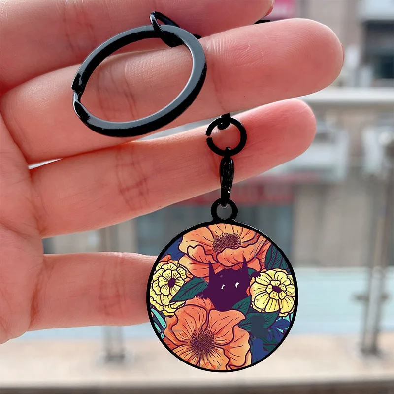 

Fashion Wild Flowers Key Tag Motorcycles Cars Backpack Chaveiro Keychain For Friends Key Ring Gifts Accessories