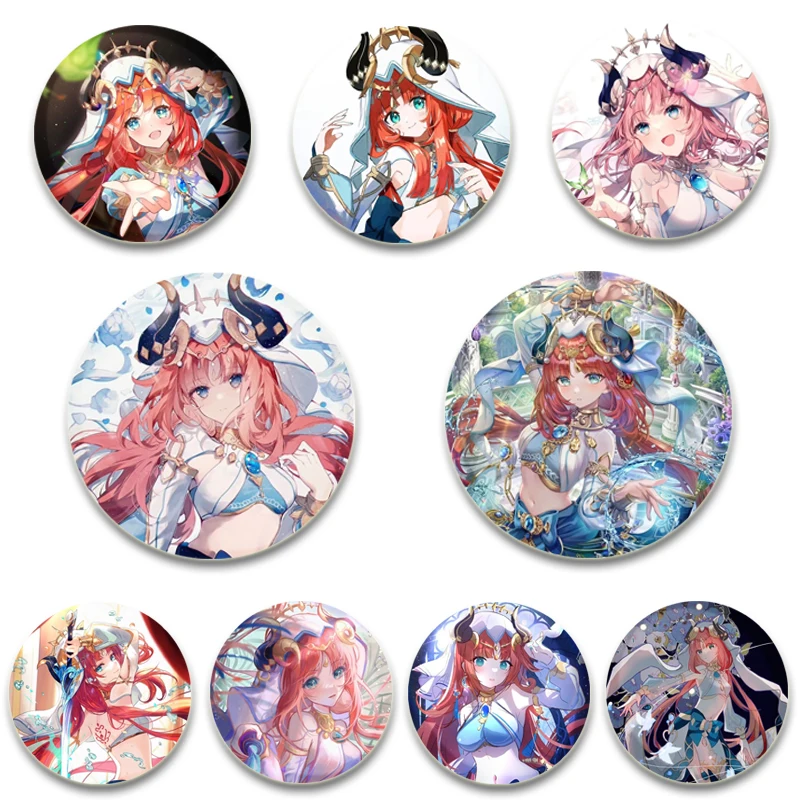58/32mm Anime Character Diona Lisa HuTao Venti YaeMiko Zhongli Brooches Cosplay Badge for Collar Backpack Decoration Enamel Pins