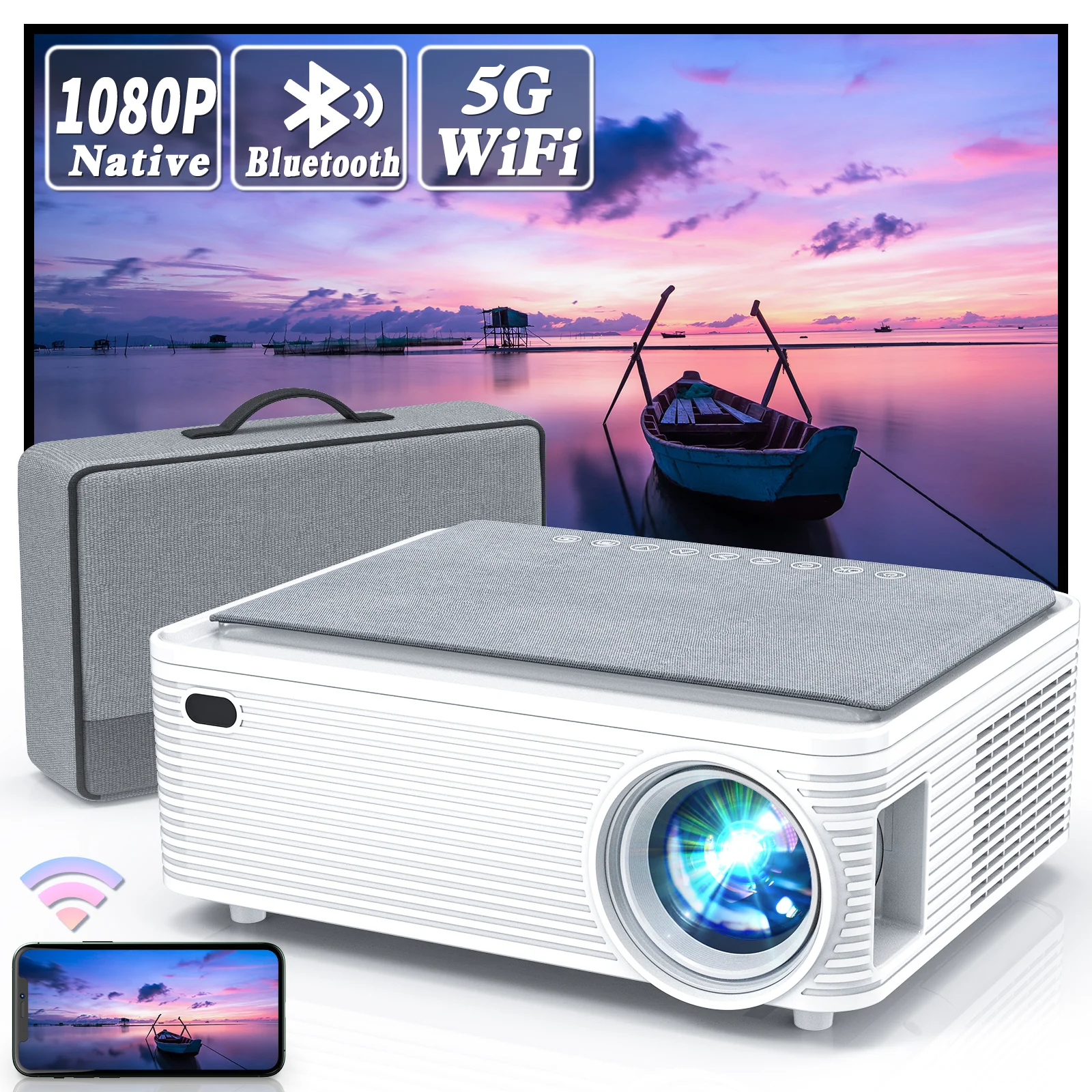 

ZAOLIGHTEC X5 Portable WIFI Projector Home Smart Real 1080P Full HD Movie Projector 300Inch Large Screen LED Bluetooth Projector