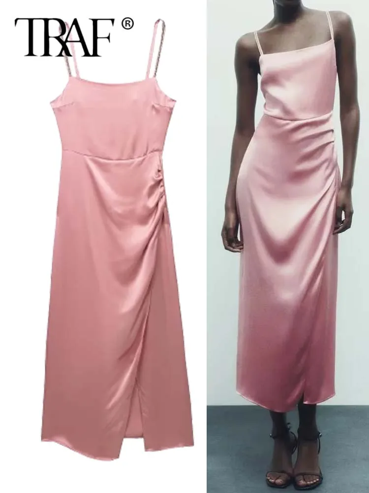 

Платье-миди атласное с открытой спиной, без рукавов