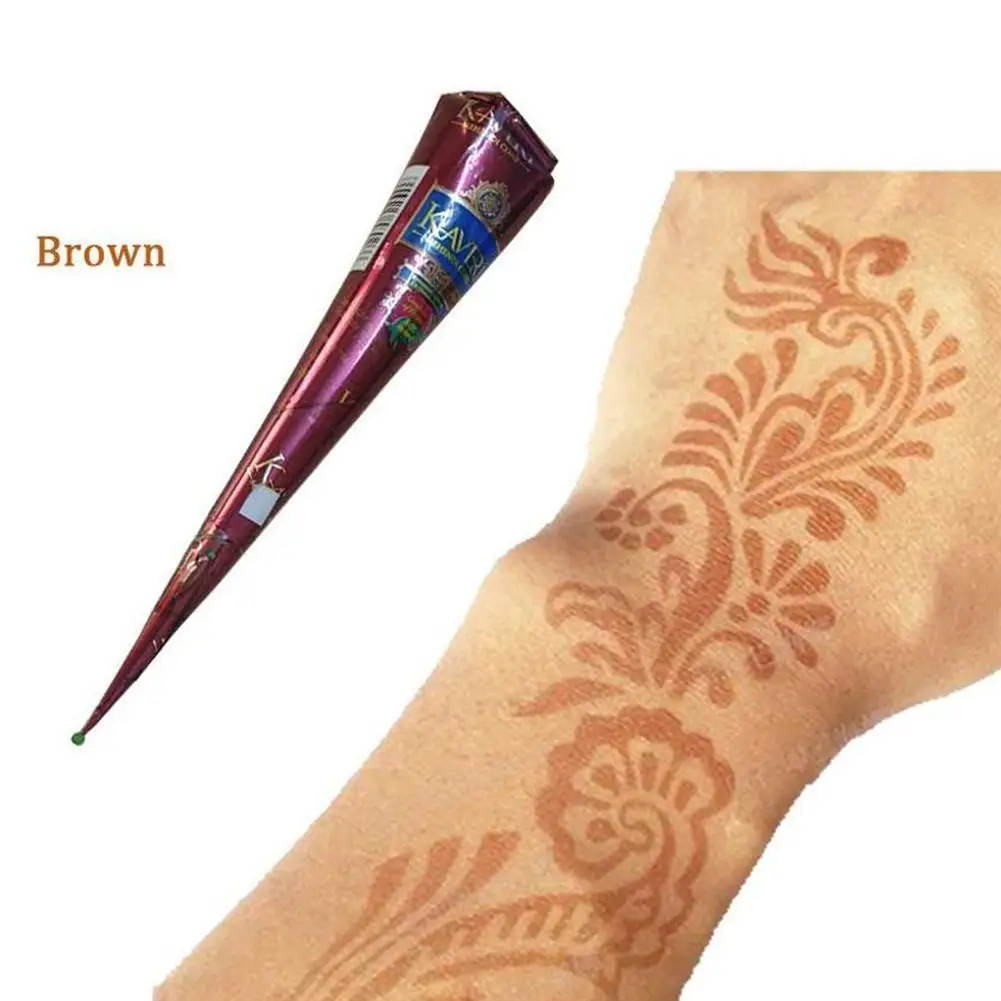 Indian Mehndi Natural Brown Color Henna Paste Cone Women Makeup Finger Feet Body Cream Cone Temporary Drawing For Tattoo Stencil